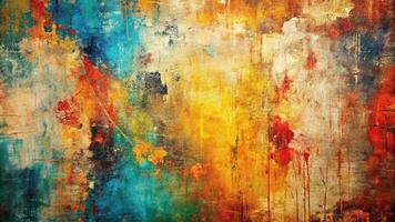 Abstract expressionism painting on canvas with grunge background texture from high angle photo