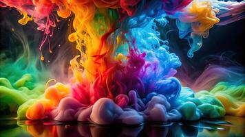Abstract colorful ink dissolving in water creating a vibrant paint stream background photo