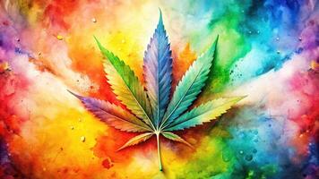 abstract Cannabis Leaf watercolor background exploding with color Close-Up photo