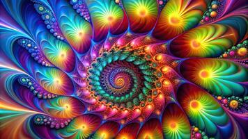 Abstract colorful dynamic background with lighting effect and fractal art spiral flower design photo