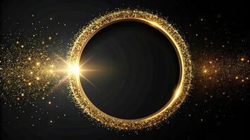 Abstract background featuring a glittering gold circle on a luxurious black backdrop with a tilted angle photo