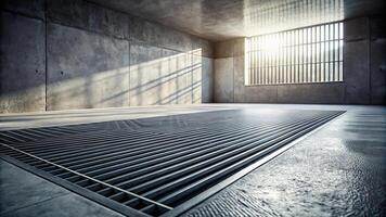 Abstract background of cement floor with light shadow of grille in forced perspective photo
