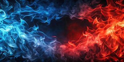 Abstract background of red and blue flames viewed from above Bird Eye View photo