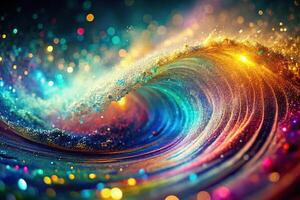 Abstract colorful wave with glittering particles photo