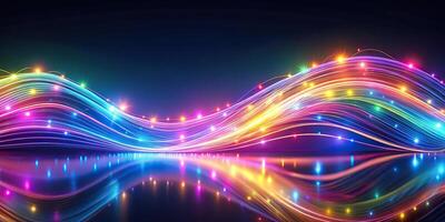 Abstract colorful wave pattern with glowing lights in forced perspective photo