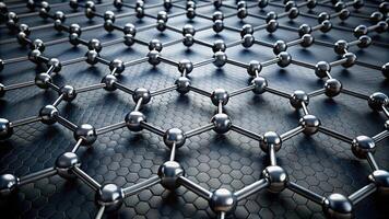 Abstract background of asymmetrical graphene hexagon structure with black carbon atoms photo
