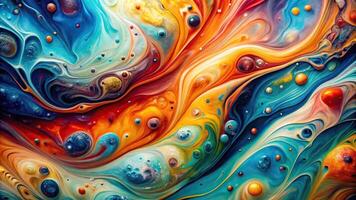 Abstract colorful painting with fluid shapes and splashes in marble pattern photo