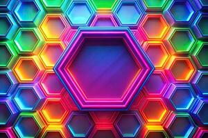 Abstract bright neon colorful hexagonal pattern photo