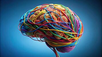 Abstract brain covered with colorful wires photo