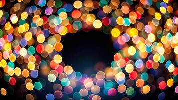 Abstract bokeh light blur circles on black background from high angle view photo