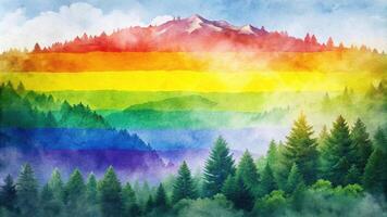 A vibrant watercolor painting of rainbow roots symbolizing bisexual freedom in nature photo
