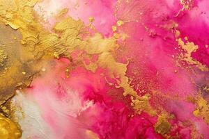 Abstract aerial painting with pink and gold texture background photo