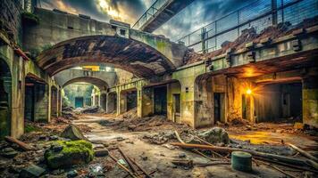 Abandoned underground fortification destroyed building military base macro photo