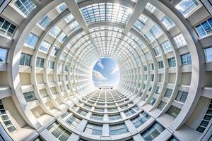 Abstract architectural design resembling fisheye lens distortion photo