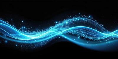 Abstract blue colors gradient wave on black background blurry lights on dark noise texture copy space Depth of Field photo