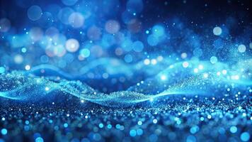 Abstract blue particles wave with bokeh and light background photo