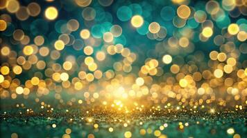 Abstract blurred golden lights on a teal background create a mesmerizing bokeh effect photo
