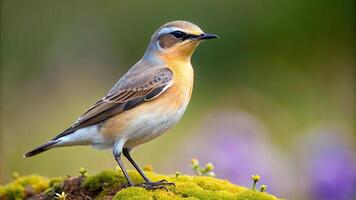 A beautiful Aerial Wheatear bird perched in its natural habitat photo