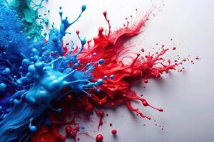 Abstract blue and red background with paint splashes photo