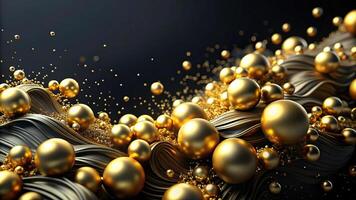 Abstract black background with golden elements photo