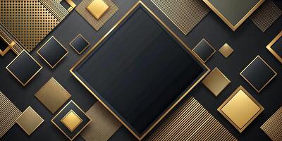 Abstract black and gold background with asymmetrical shapes and squares photo