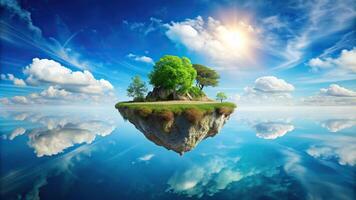 A picturesque view from below of a tiny floating island photo