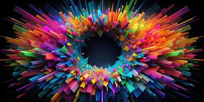 Abstract black background with colorful geometric explosion photo