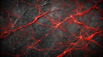 Abstract black stone background with red veins from a worm's eye view photo