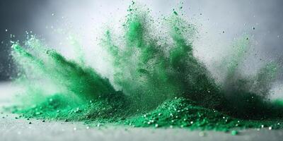 Abstract background with green and silver powder explosion Colored sand dust texture Low Angle photo