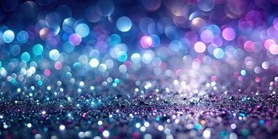 Abstract background with glittering silver, purple, and blue lights in a shallow depth of field photo