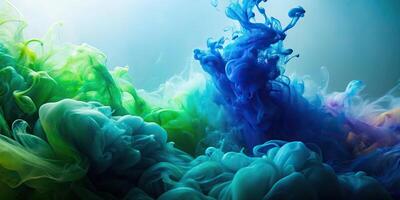 Abstract background with ink texture in smoke or water Gradient of blue and green Forced Perspective photo