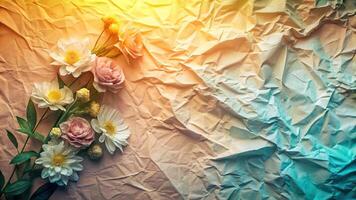 Abstract background with paper wrinkle flowers design photo