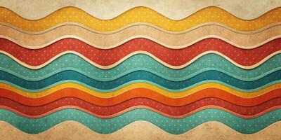 Abstract background with wavy shapes in retro colors on vintage paper texture photo
