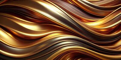 Abstract background with flowing curves resembling waves or luxurious fabrics in gold and chocolate colors photo