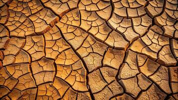 Cracked dry clay surface with intricate patterns revealed from bird's eye view photo