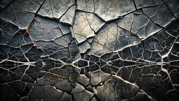 Cracked broken black rock texture background with reflection photo