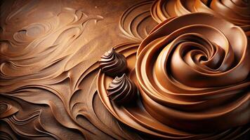 Elegant cocoa cream swirls on a textured chocolate backdrop capturing the essence of dark coffee Forced Perspective photo