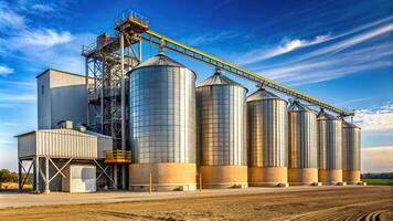 Drying and storing grain facility with reflection photo