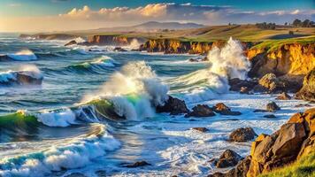 Crashing waves on the Pacific Coast at Sea Ranch CA with shallow depth of field photo
