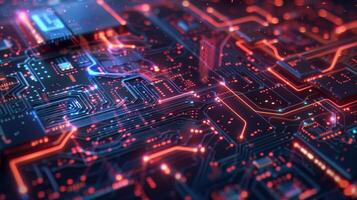 Futuristic circular circuit line technology network computer science innovation photo