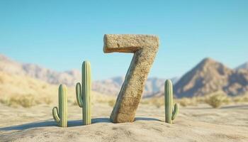 Shape number 7 made from cactus plant textured in desert background photo