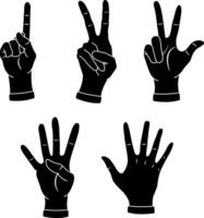 Black Icons of Hands Showing Numbers. Cartoon Hands Counting from One to Five. illustration vector