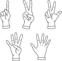 Hands Showing Numbers for Coloring Book. Cartoon Hands Counting from One to Five. illustration vector
