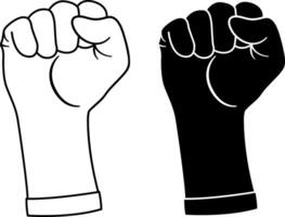 Clenched Fist Icons Up. Black and White Icons. Symbol of Protest or Fist Fight. Hand Gesture vector