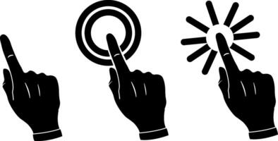 Black Finger Icons on Touch Screen. Hand Gesture with Index Finger. Double Click on the Computer Screen. illustration vector