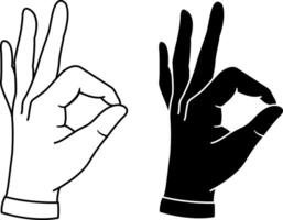Hand Gesture Okay Icons. Black and White Icons. Positive Signal of Satisfaction. Accept, Support, Approve, and Agree to Something vector