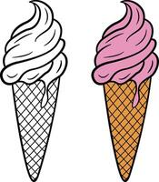 Pink Ice Cream for Coloring Page. Illustration of Delicious Ice Cream in a Waffle Cone vector
