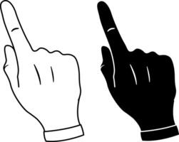 Index Fingers Up Icons. Hand Gesture. Black and White Icons of Index Fingers Touching the Screen or Showing Something. illustration vector