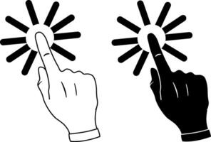 Icons of Pressing the Screen with the Index Finger. Black and White Hand Gestures. Index Finger Up. illustration vector