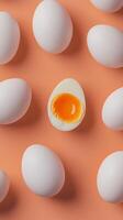Boiled and chopped eggs white and yellow with different anomaly seamless pattern photo